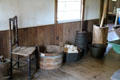 Butter churn & mortars & pestles with wooden tubs at Thomas Halsey Homestead. South Hampton, NY.