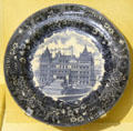 Wedgwood American View commemorative plate with New York State Capitol building which Governor Theodore Roosevelt declared done & stopped construction at Old Orchard Museum at Sagamore Hill NHS. Cove Neck, NY.