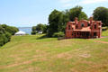 View from Hall of Fishers across Vanderbilt golf course to sea at Vanderbilt Mansion. Centerport, NY.