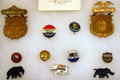 Harding presidential campaign buttons including those in shape of Republican elephants at Heritage Hall museum. Marion, OH.