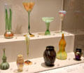 Collection of glass vases by Louis Comfort Tiffany of Tiffany Glass & Decorating Co. at Cincinnati Art Museum. Cincinnati, OH.