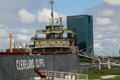 Bridge of Willis B. Boyer lake freighter museum ship against One SeaGate Building. Toledo, OH