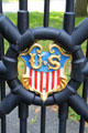 Iron gate given by the White House with US red, white & blue shield at Hayes Presidential Center. Fremont, OH.