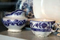 Blue porcelain pieces at Edison Birthplace Museum. Milan, OH.