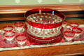 Punch bowl & cups with ruby glass trim at Ida Saxton McKinley Historic House. Canton, OH.