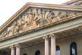 Pediment of Stark County Courthouse decorated with agricultural, industrial, justice & classical figures. Canton, OH.
