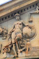 Pediment of Stark County Courthouse with detail of female with cornucopia & globe. Canton, OH.