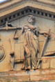 Pediment of Stark County Courthouse with detail of scales of justice. Canton, OH.