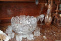 Cut glass punch bowl set in dining room at Col. Simon Perkins Stone Mansion. Akron, OH.