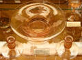 Oak Leaf console bowl & candlesticks in Flamingo color at National Heisey Glass Museum. Newark, OH.