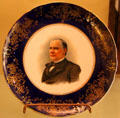 William McKinley plate with blue & gold border by Knowles, Taylor & Knowles, Co. at Museum of Ceramics. East Liverpool, OH.