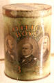 Can with Ohio Boys label showing faces of three U.S. Presidents at museum of Ohio State Capitol. Columbus, OH.