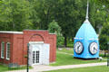 Dayton Cyclery building & Callahan Building clock at Carillon Historical Park. Dayton, OH.