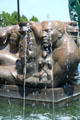 Sculpted figures around sphere of life on War Memorial Fountain. Cleveland, OH.