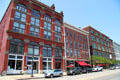 Row of heritage commercial buildings: George Worthington ; Worthington Square ; & Joseph & Feiss in Warehouse District. Cleveland, OH.