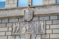 Brotherhood of Railroad Trainmen building details of shield & neoclassical relief. Cleveland, OH.