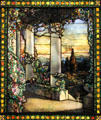 Landscape with Greek Temple stained glass window detail by Louis Comfort Tiffany at Cleveland Museum of Art. Cleveland, OH