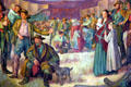 Detail of mural of settlers on great wagon train migration at the Dalles in Oregon State Capitol. Salem, OR.