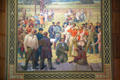 Mural of Oregon pioneers meeting at Champoeg to establish provisional government by Barry Faulkner in House chamber of Oregon State Capitol. Salem, OR.