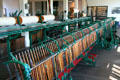 Machine to spin threads from spools of wool roving onto spindles at Thomas Kay Woolen Mill. Salem, OR.