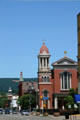 Streetscape along Linden St. to series of towers with St. Peter' s Cathedral on right. Scranton, PA.