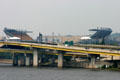 Freeways bridge edge of Ohio River around Heinz Stadium. Pittsburgh, PA.