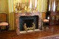 Breakfast Room mantelpiece of Paonazetto Italian marble with mantle clock at The Breakers. Newport, RI.