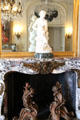 Ballroom fireplace with mirror & marble sculpture at The Elms. Newport, RI.