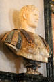 Roman-style bust on mantle of dining room fireplace at The Elms. Newport, RI.