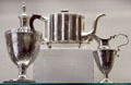 Silver sugar bowl attrib. David Hall of Lancaster, PA; teapot by Thomas Pons of Boston, MA; & cream pitcher by Seril Dodge of Providence, RI at RISD Museum. Providence, RI.