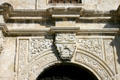 The Alamo carvings over door. San Antonio, TX.