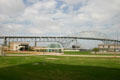 Harbor bridge frames Museum of Science & History. Corpus Christi, TX.