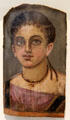 Painted wooden Egyptian mummy portrait of young girl at Museum of Fine Arts, Houston. Houston, TX.