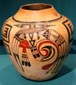 Ceramic Hopi jar with abstract birds at Museum of Fine Arts, Houston. Houston, TX.
