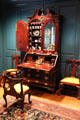 Rococo desk & bookcase with double-back & side chairs all from Boston or Salem at Bayou Bend. Houston, TX.