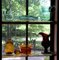 Collection of early American colored glass at Bayou Bend. Houston, TX.