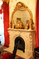 Victorian fireplace, mirror & mantle clock in Belter Parlor at Bayou Bend. Houston, TX.