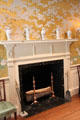 Dining room fireplace with hand-painted wallpaper by William MacKay of New York at Bayou Bend. Houston, TX.
