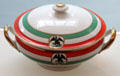 Porcelain tureen in red, white & green with Mexican eagle at Rienzi house museum. Houston, TX.