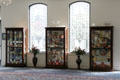 Display cases with Czech glass collection at Czech Cultural Center. Houston, TX.
