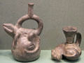 Chimu culture earthenware vessel with zoomorphic motifs from North Coast Peru at San Antonio Museum of Art. San Antonio, TX.