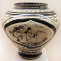 Yuan dynasty stoneware Cizhou ware jar from China at San Antonio Museum of Art. San Antonio, TX.