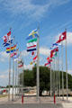 Flags of nations which participated in HemisFair '68 in front of Institute of Texan Cultures. San Antonio, TX.