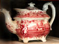 Red transfer-print teapot in Fassel-Roeder House at Pioneer Museum. Fredericksburg, TX.