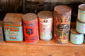 Antique tea & baking powder tins in Kammlah general store at Pioneer Museum. Fredericksburg, TX.