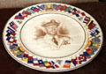 Commemorative plate of Admiral Chester Nimitz with flags of Allied WW II partners at Pioneer Museum. Fredericksburg, TX.