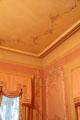 Canvas wall & ceiling covering with trailing roses motif in pink parlor at McFaddin-Ward House. Beaumont, TX.