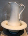White glass pitcher & basin attrib. Whitall Bros., Millville, NJ at Dallas Museum of Art. Dallas, TX.