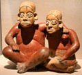 Ceramic Ameca seated man & woman from Colima, Mexico at Dallas Museum of Art. Dallas, TX.