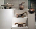 Collection of stone & ceramic vessels & grinding stones from Costa Rica at Dallas Museum of Art. Dallas, TX.